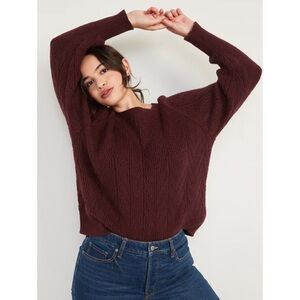 Old Navy Red Crew Neck Sweater Textured Knit Oversized